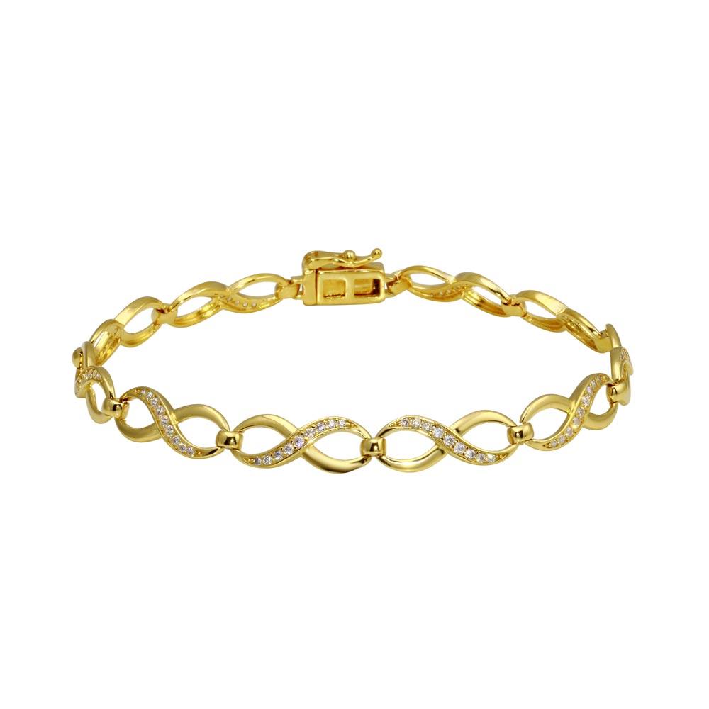 Gold Plated 925 Sterling Silver CZ Infinity Link Bracelet - GMB00104GP