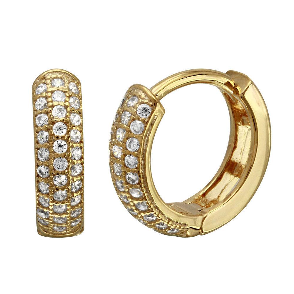 Gold Plated 925 Sterling Silver CZ huggie hoop Earrings - GME00027GP