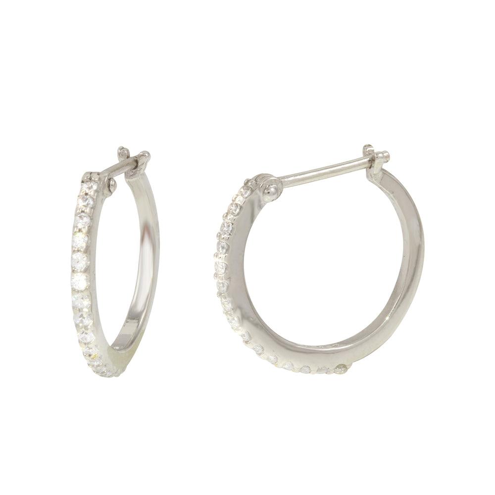 Rhodium Plated 925 Sterling Silver Mini Hoop Earrings with CZ - GME00028