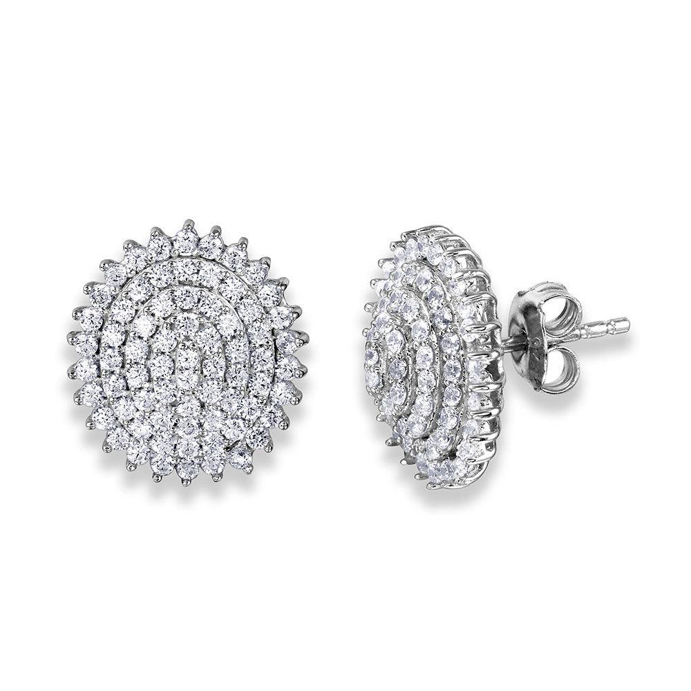 Silver 925 Rhodium Plated Round CZ Encrusted Layer Round Earring - GME00046RH