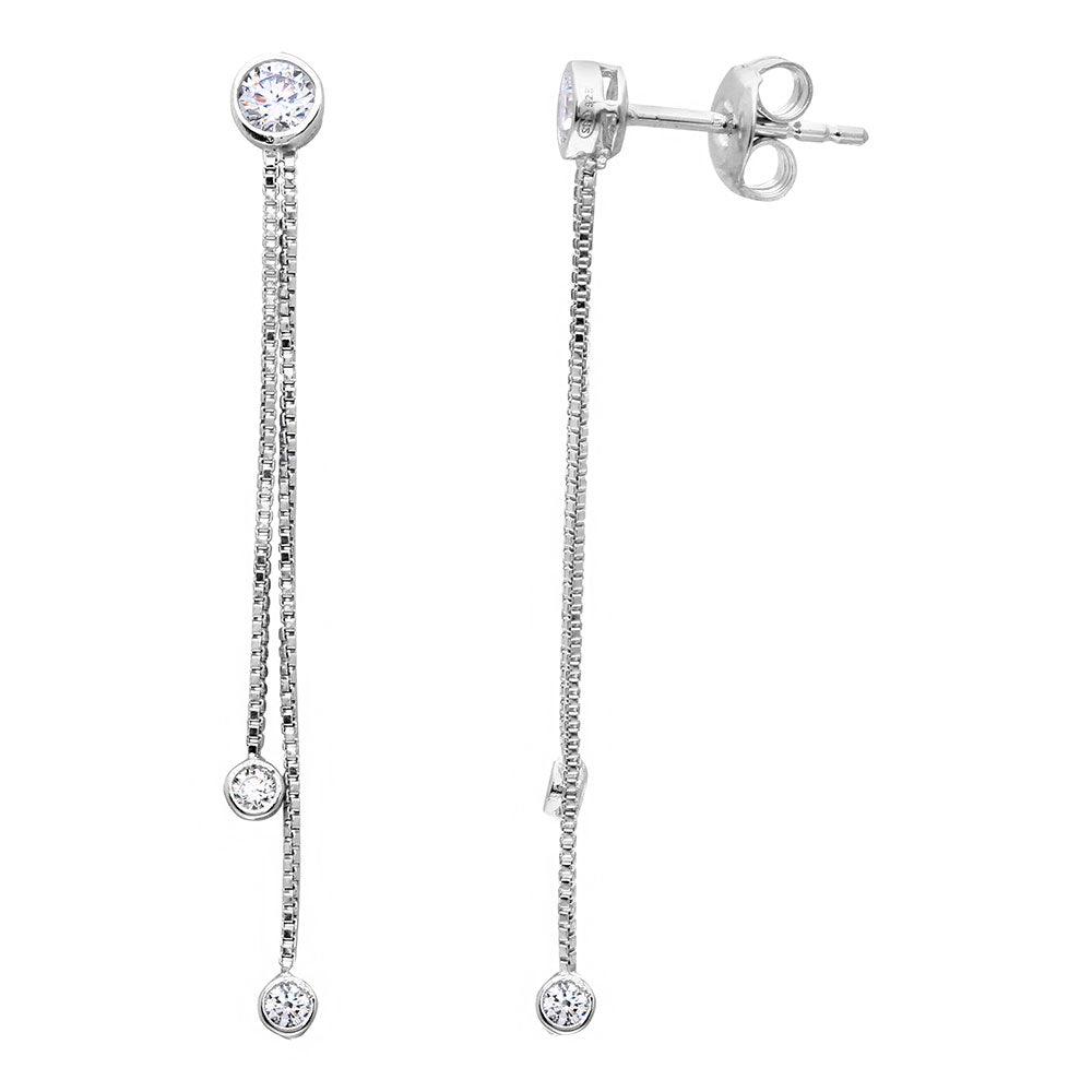 Silver 925 Rhodium Plated Dangling Box Chain with CZ Earring - GME00052