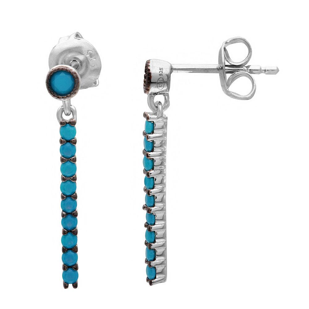 Silver 925 Rhodium Plated Hanging Turquoise Line Earring with Blue Enamel - GME00053BLK-T