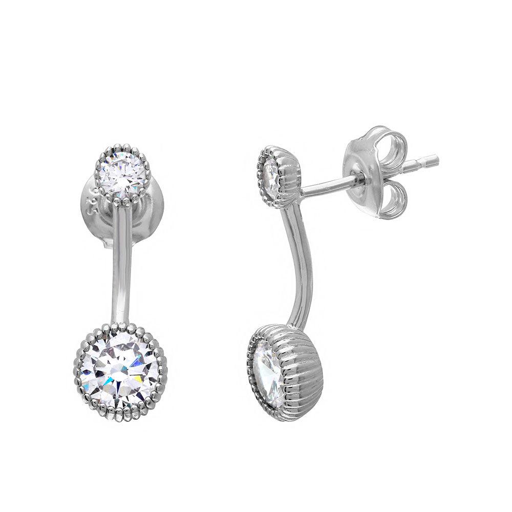 Silver 925 Rhodium Plated Double CZ Drop Earrings - GME00054RH