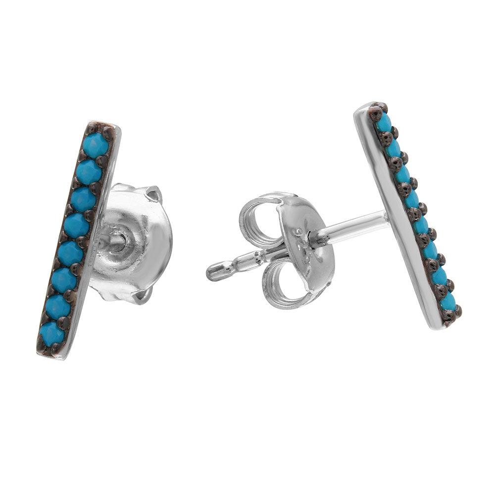 Silver 925 Black Rhodium Plated Bar Earrings with Synthetic Turquoise Stones - GME00076BLK-T