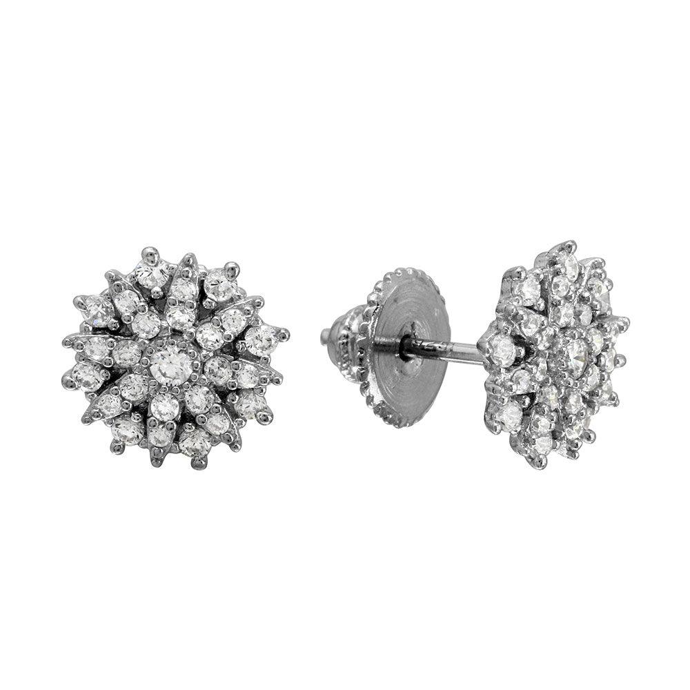 Rhodium Plated 925 Sterling Silver CZ Encrusted Snow Flakes Stud Earrings - GME00087