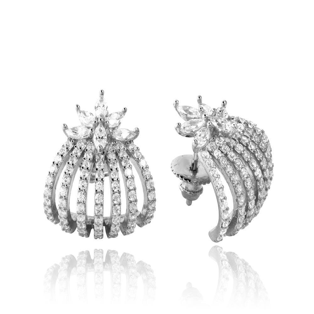 Rhodium Plated 925 Sterling Silver 7 Row Hugging Earring with Marquise CZ - GME00107