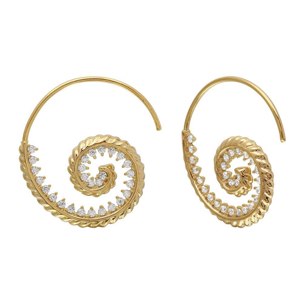 Gold Plated 925 Sterling Silver Spiral Design CZ Earrings - GME00108GP