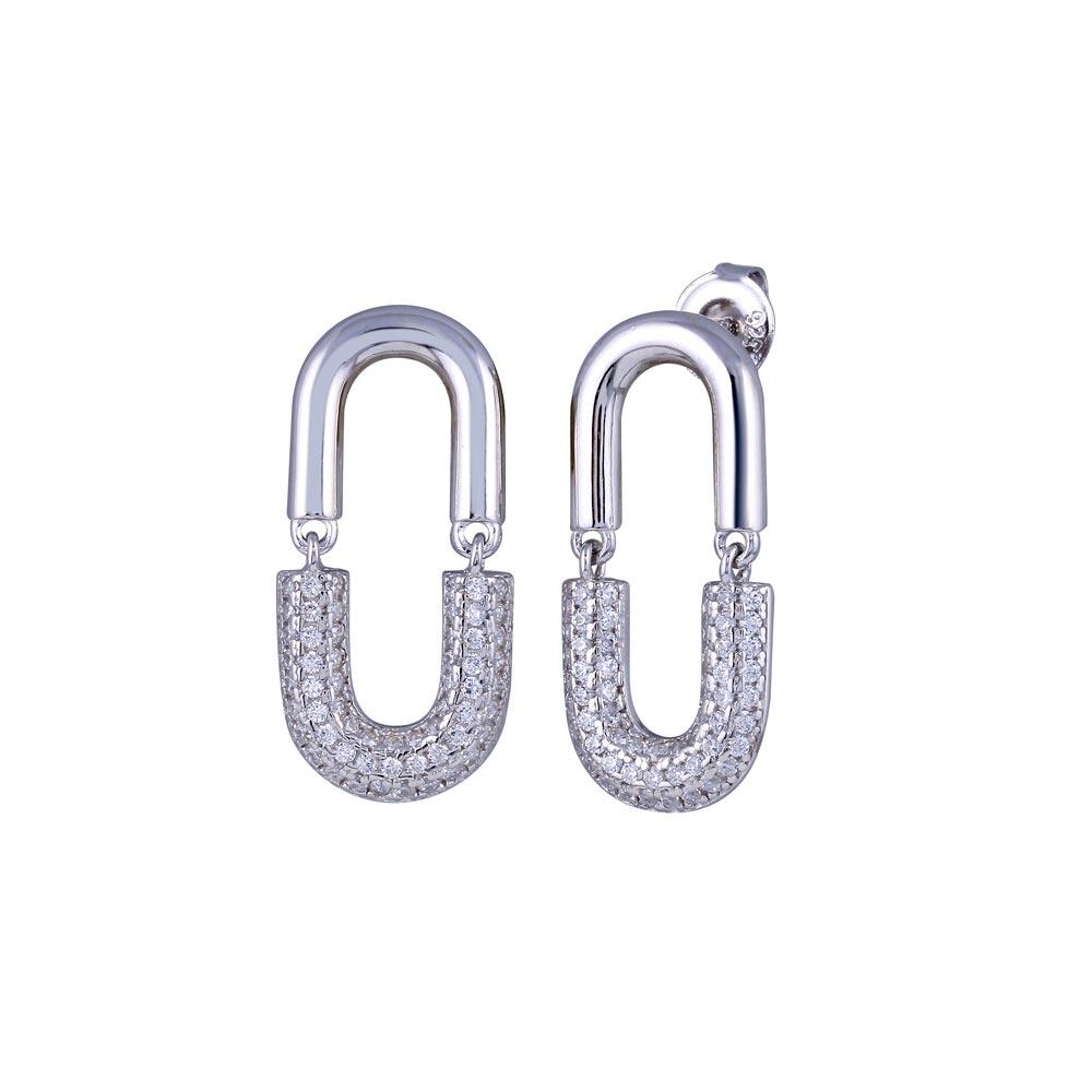 Rhodium Plated 925 Sterling Silver Dangling Movable Link  Earring - GME00119