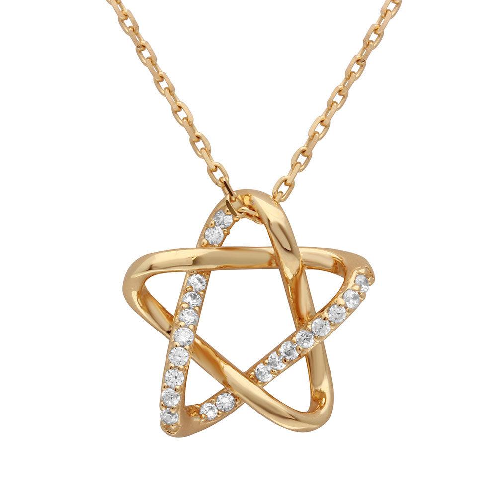 Silver 925 Gold Plated Intertwined Star Pendant with Chain - GMN00005GP