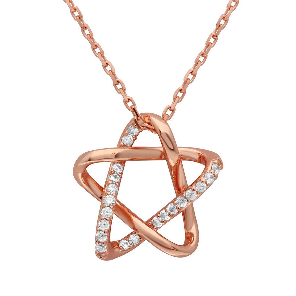 Silver 925 Rose Gold Plated Intertwined Star Pendant with Chain - GMN00005RGP