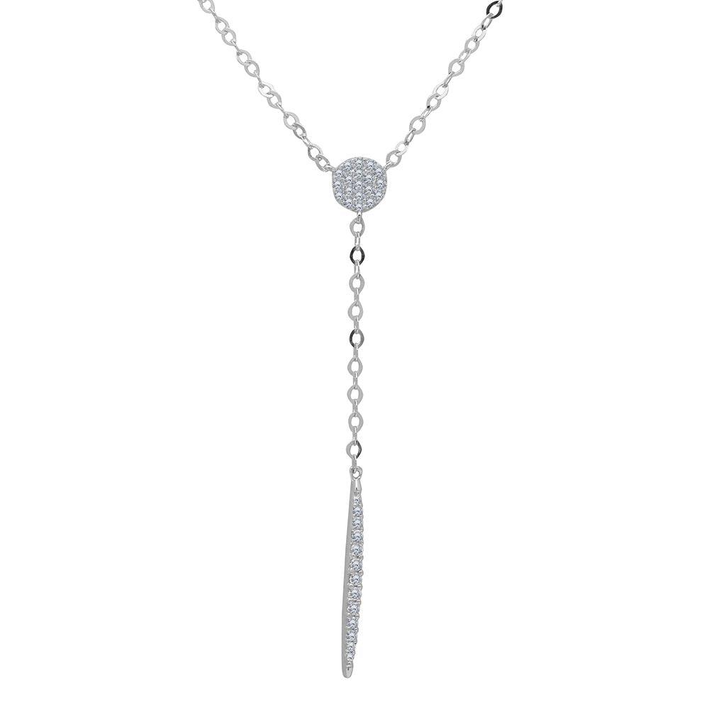 Rhodium Plated 925 Sterling Silver CZ Drop Bar Necklace - GMN00019