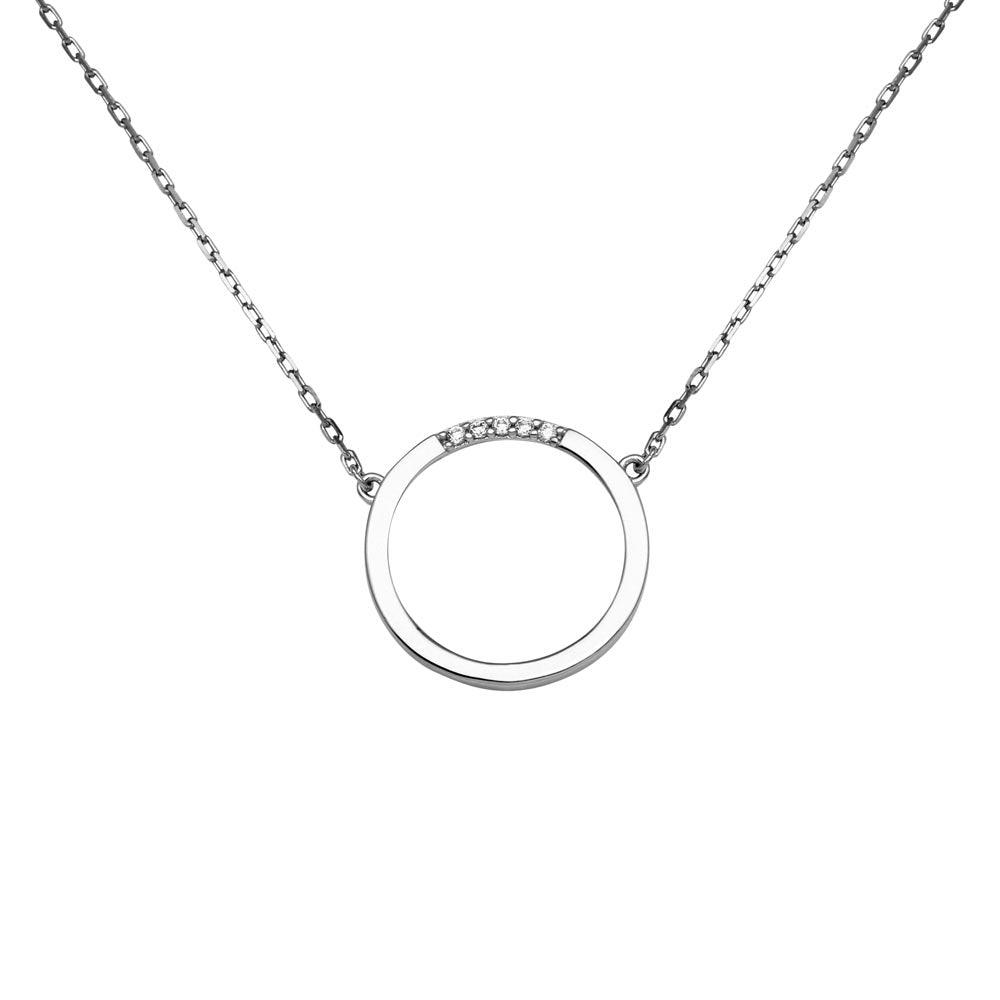 Rhodium Plated 925 Sterling Silver Circle Pendant with CZ - GMN00038