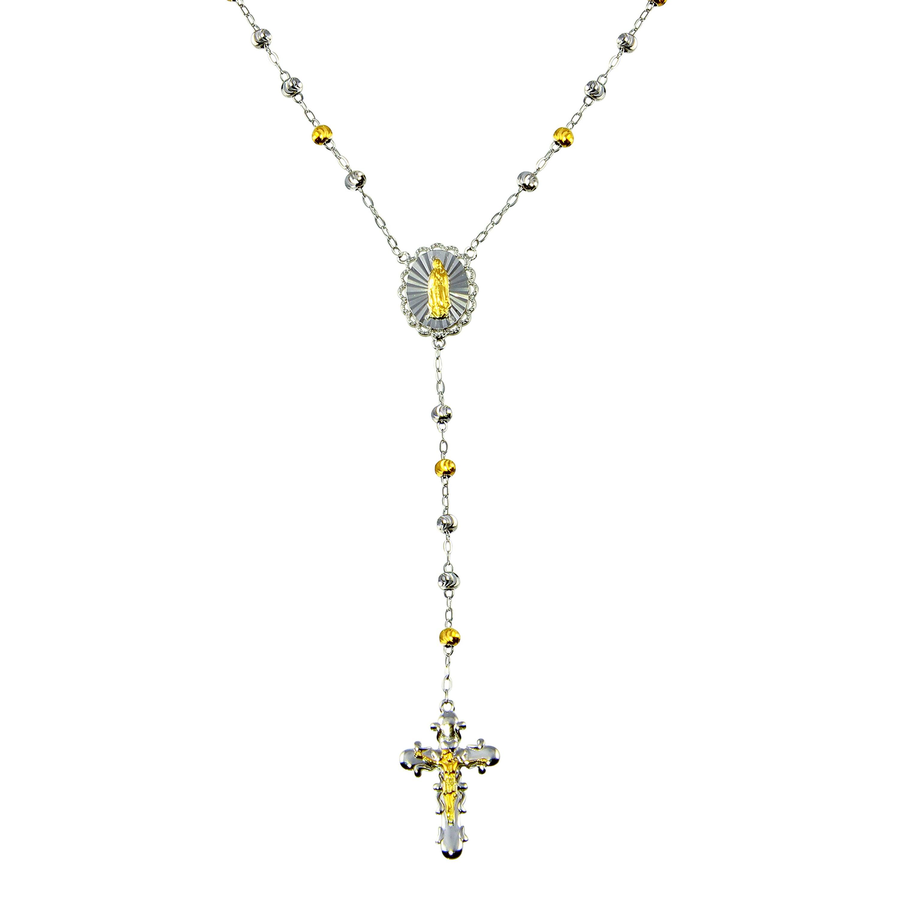 Two-Tone 925 Sterling Silver Plated DC CZ Beaded Rosary - GMN00087RG