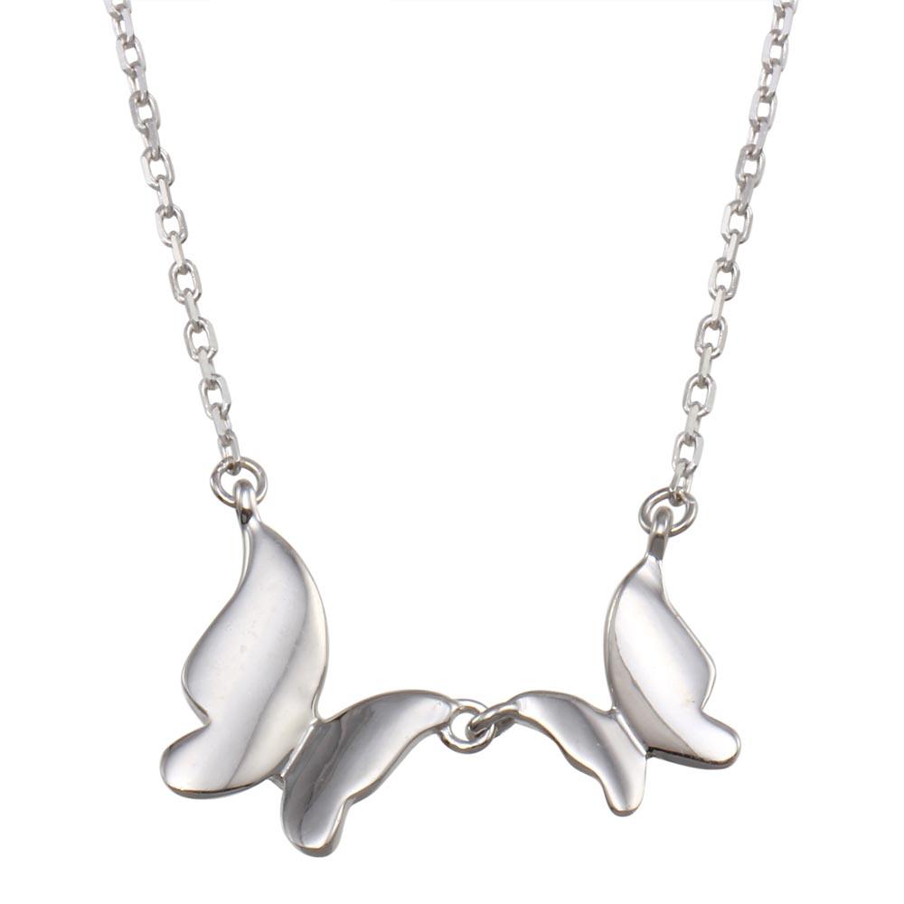 Rhodium Plated 925 Sterling Silver Double Butterfly Necklace - GMN00122