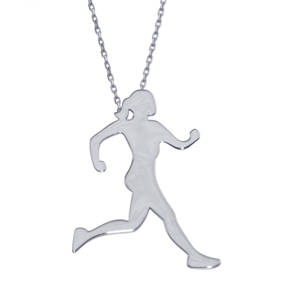 Rhodium Plated 925 Sterling Silver Runner Necklace - GMN00187RH