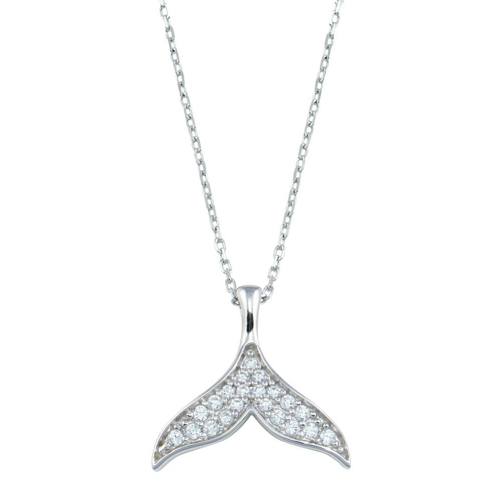 Rhodium Plated 925 Sterling Silver Fishtail CZ Necklace - GMN00188