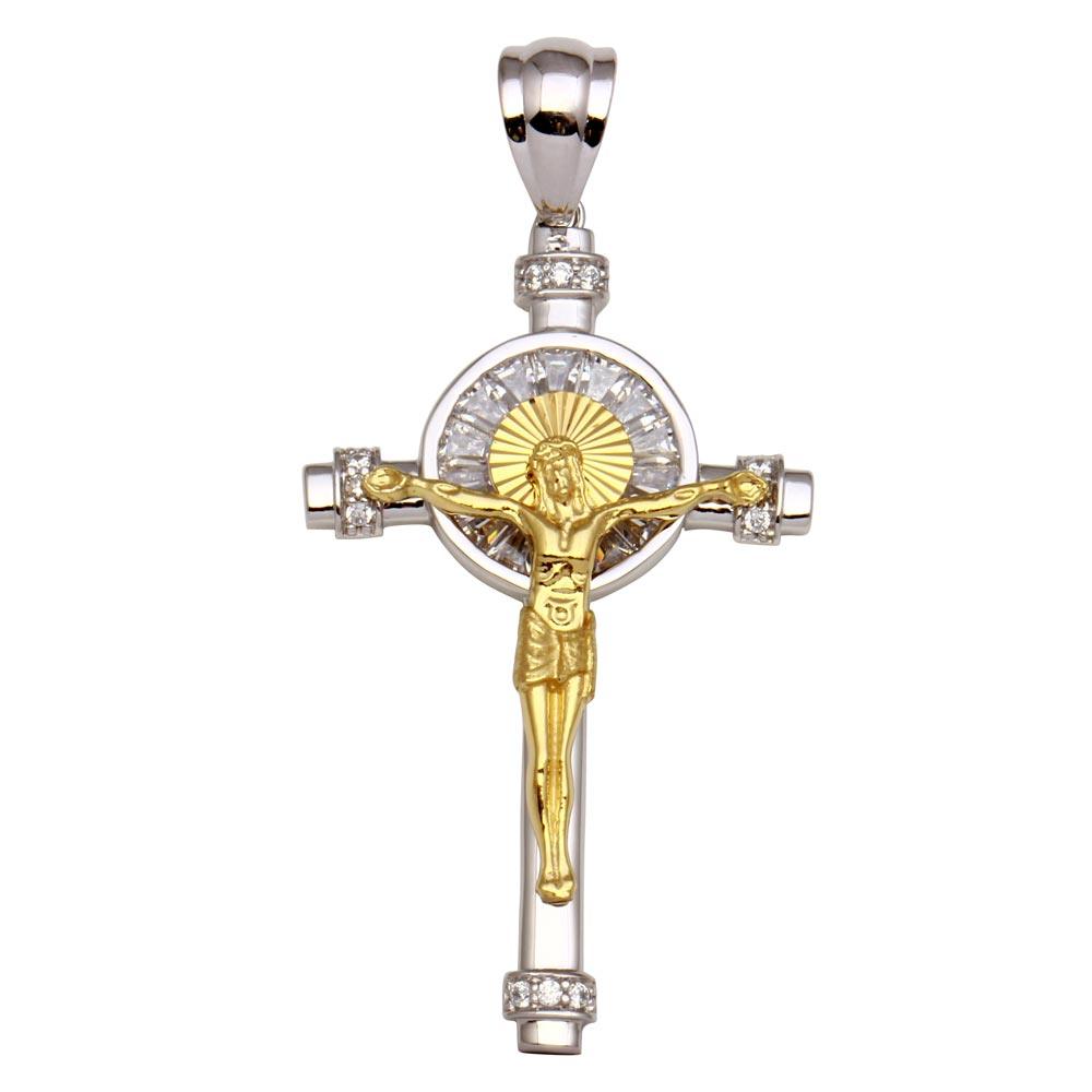 Two-Tone 925 Sterling Silver Crucifix Pendant with CZ **Pendant Only** - GMP00019RG