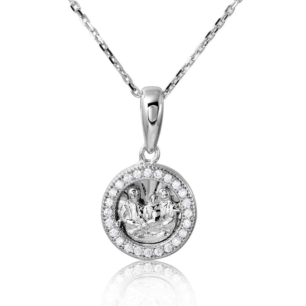 Silver 925 Rhodium Plated Religious Medallion Necklace - GMP00003RH