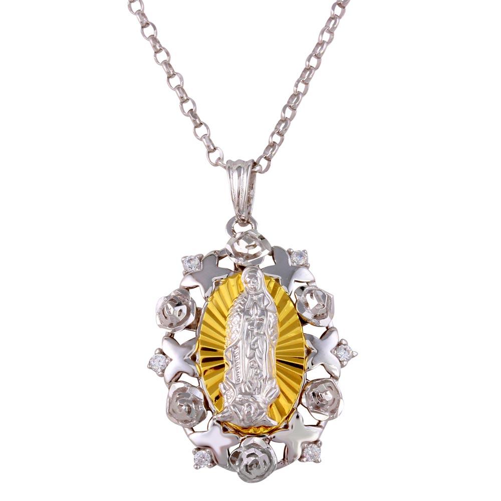 Two-Tone 925 Sterling Silver Guadalupe Necklace with CZ - GMP00011RG