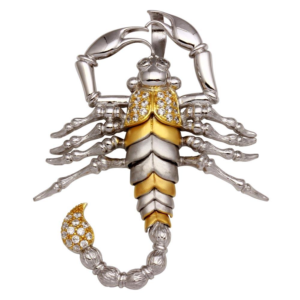 Two-Tone 925 Sterling Silver Scorpion Pendant with CZ ** Pendant Only ** - GMP00013RG