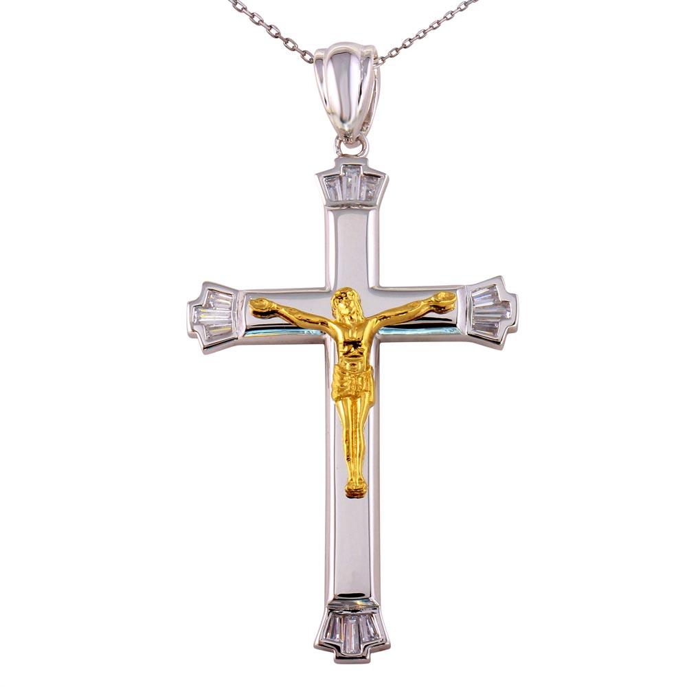 Two-Tone 925 Sterling Silver Crucifix Necklace - GMP00017RG