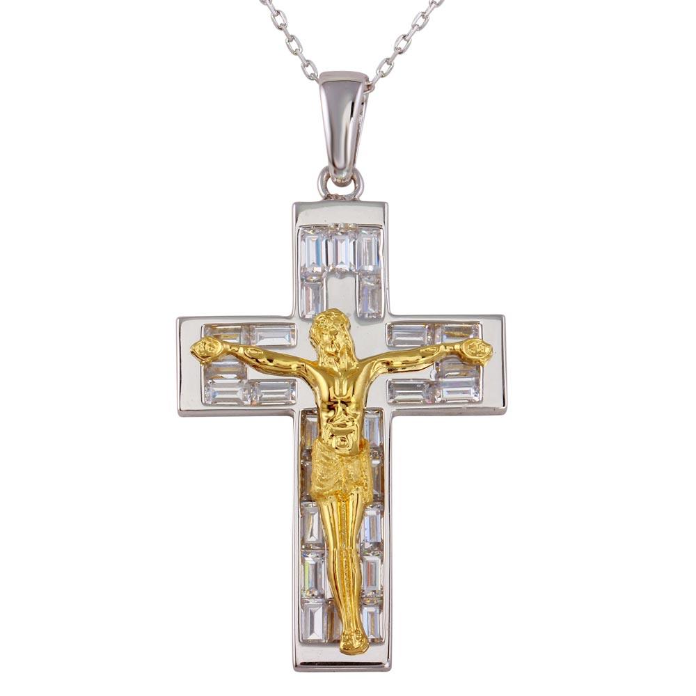 Two-Tone 925 Sterling Silver Crucifix Necklace - GMP00018RG