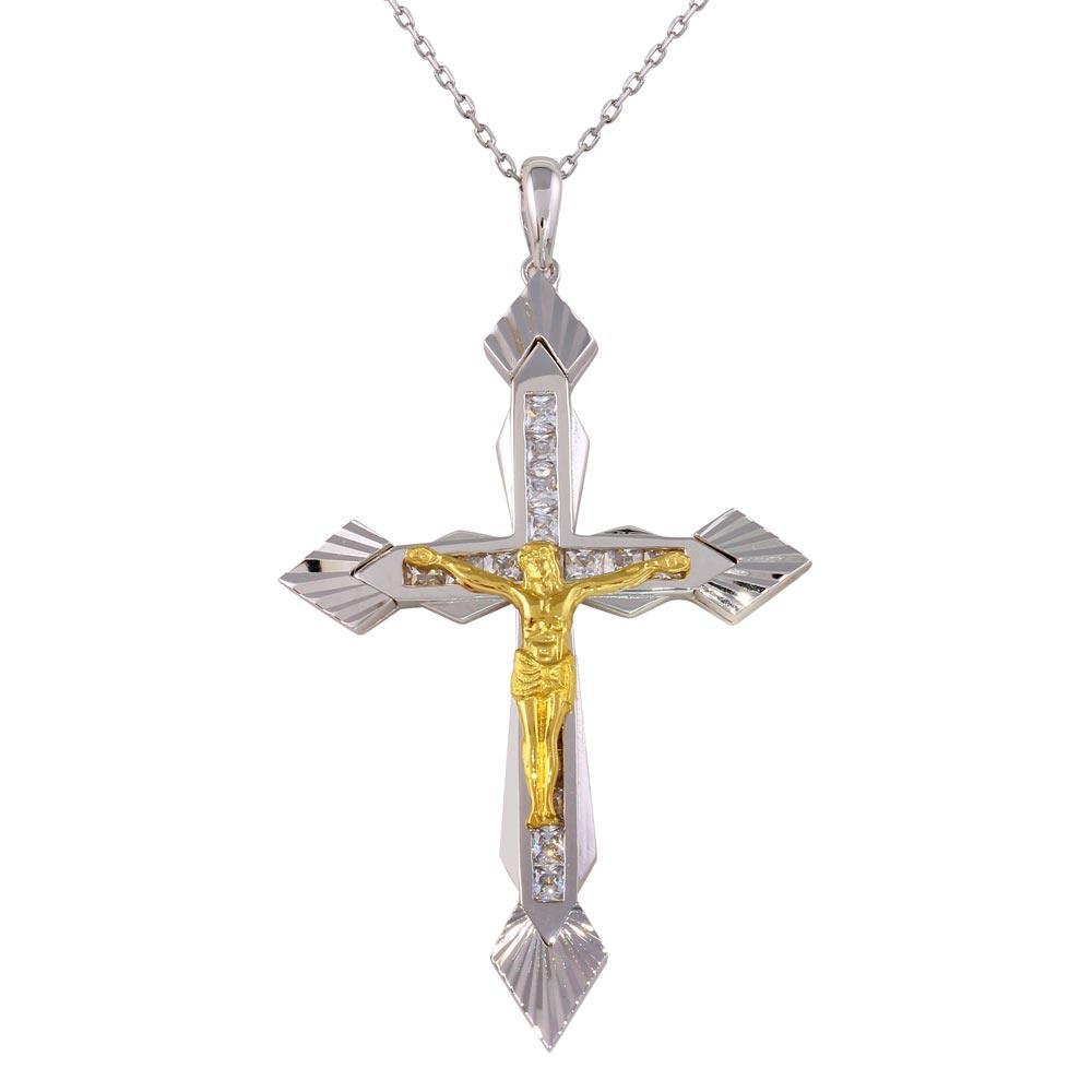 Two-Tone 925 Sterling Silver CZ Crucifix Necklace - GMP00021RG