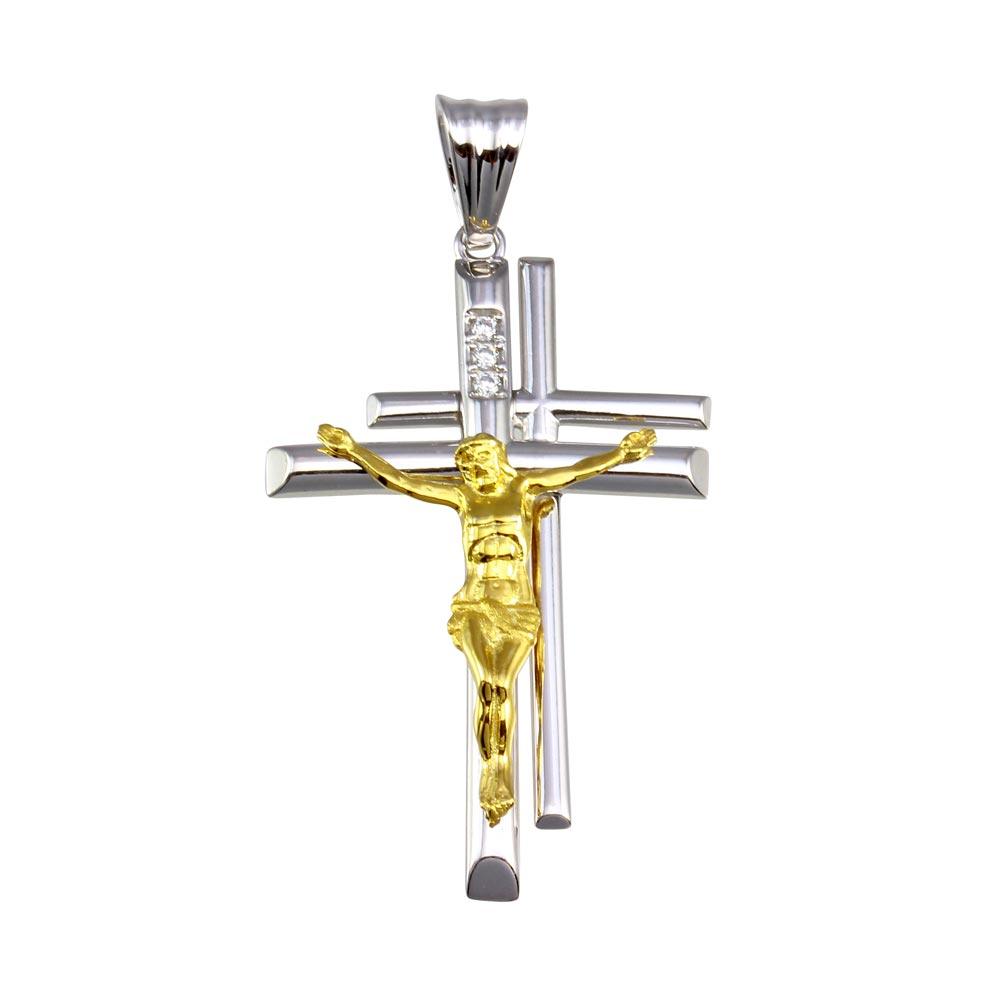 Two-Tone 925 Sterling Silver Plated Double Cross Pendant - GMP00035RG