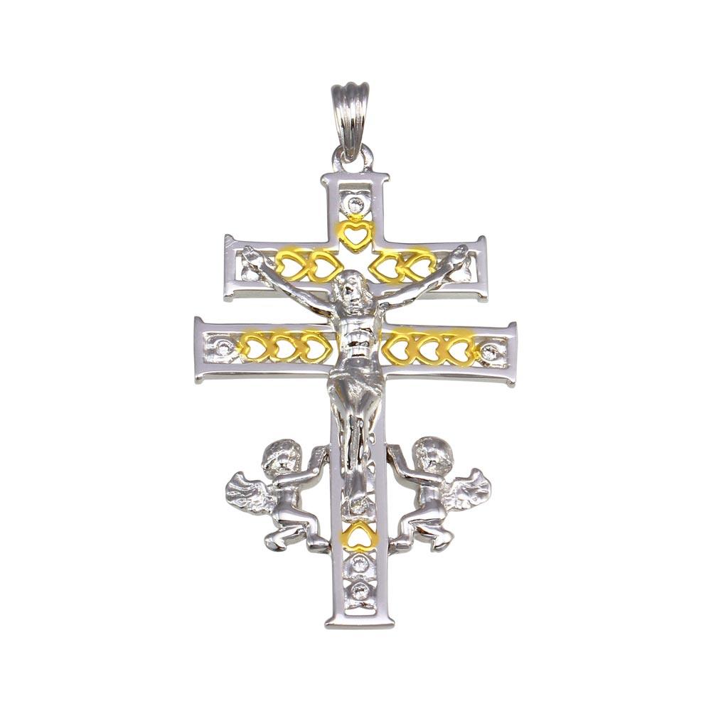 Two-Tone 925 Sterling Silver Plated Patriarchal Cross Pendant - GMP00036RG