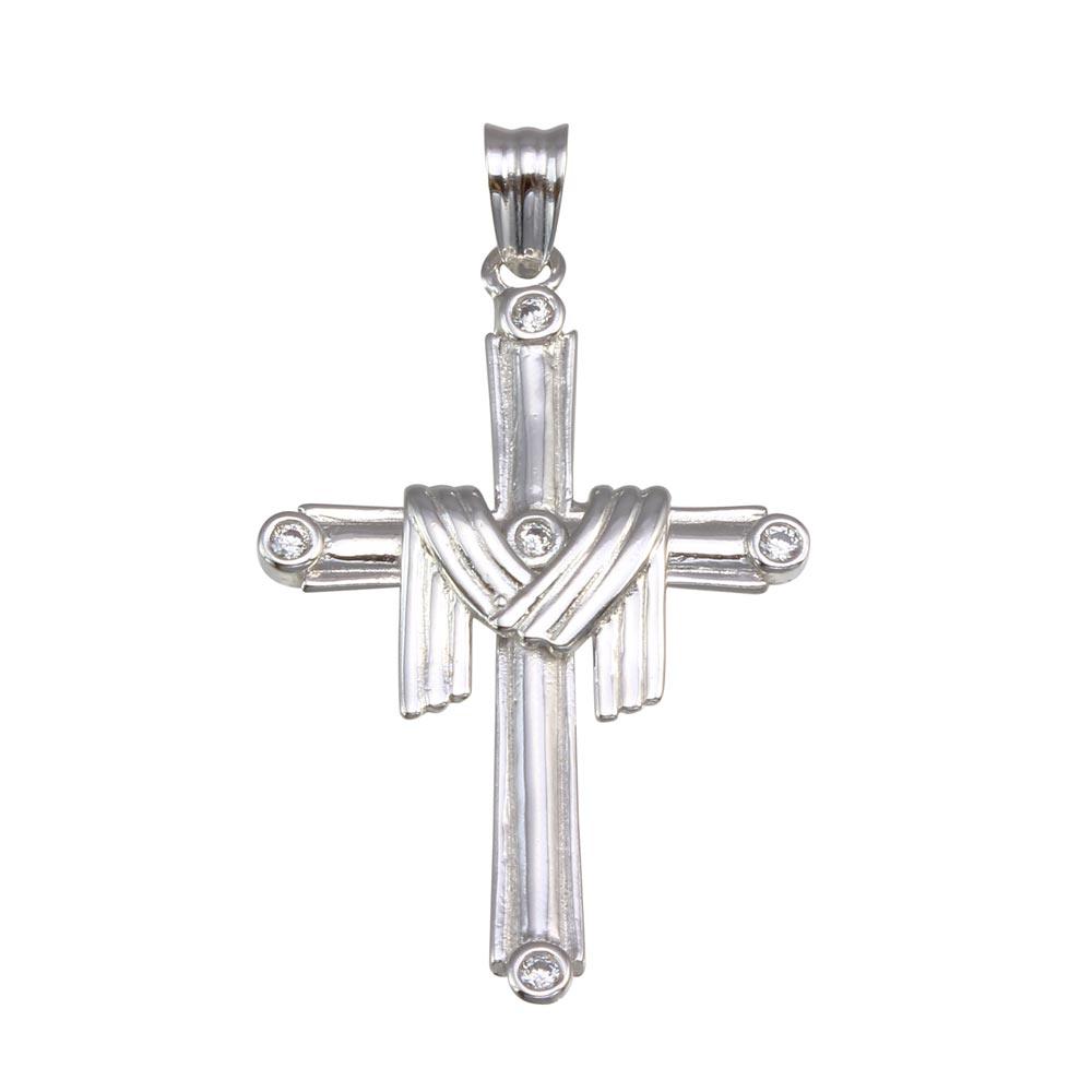 Rhodium Plated 925 Sterling Silver Cloth Cross Pendant - GMP00037