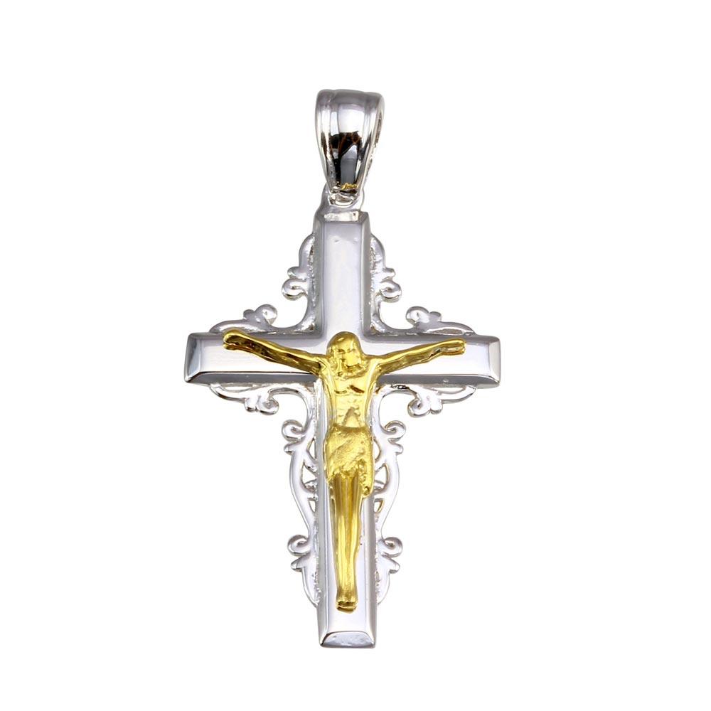 Two-Tone 925 Sterling Silver Plated Cross Pendant - GMP00039RG