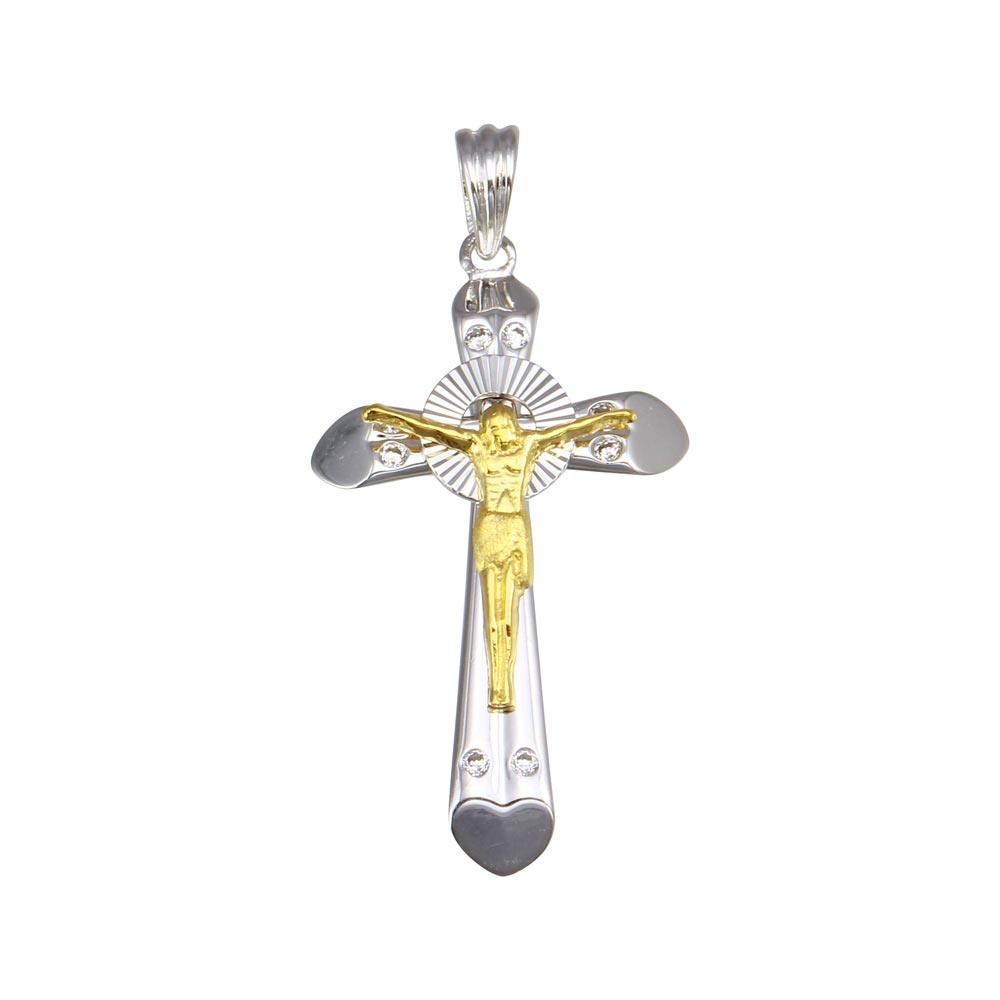 Two-Tone 925 Sterling Silver Plated Heart Edge Cross Pendant - GMP00040RG