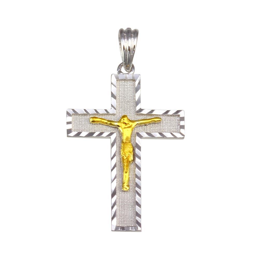 Two-Tone 925 Sterling Silver Plated DC Border Cross Pendant - GMP00045RG