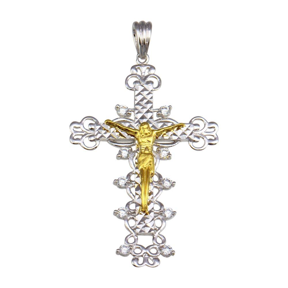 Two-Tone 925 Sterling Silver Plated CZ Cross Pendant - GMP00046RG