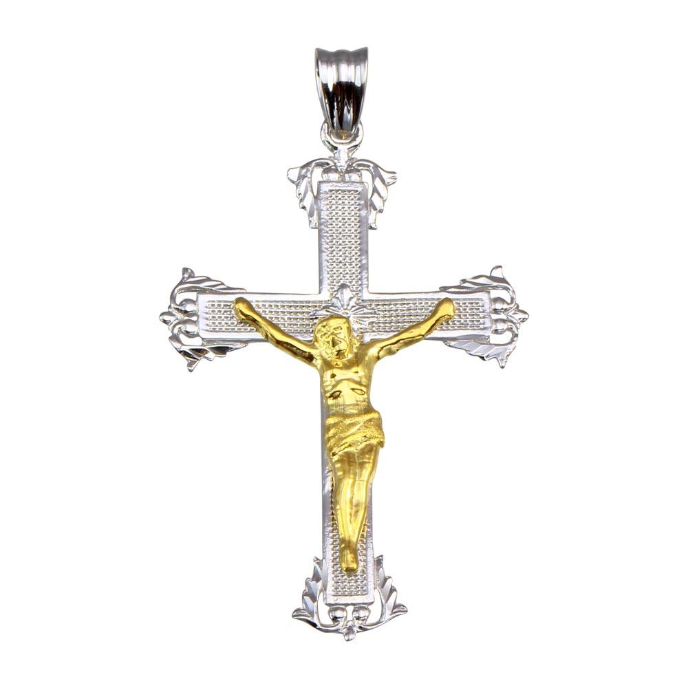 925 Sterling Silver 2 Toned Plated CZ Cross Pendant - GMP00047RG