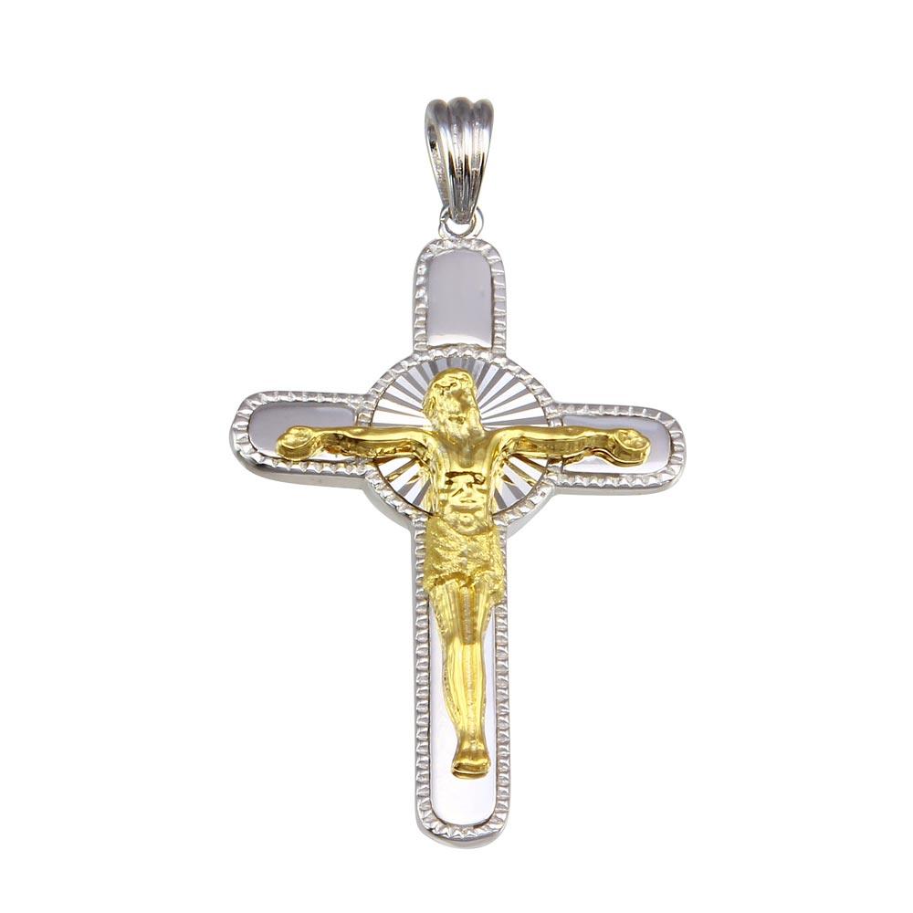 Two-Tone 925 Sterling Silver Plated DC Crucifix Cross Pendant - GMP00049RG