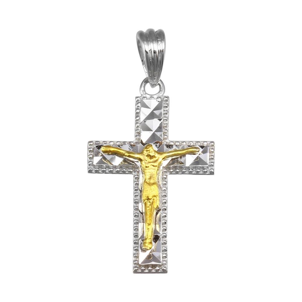 Two-Tone 925 Sterling Silver Plated DC Crucifix Cross Pendant - GMP00050RG