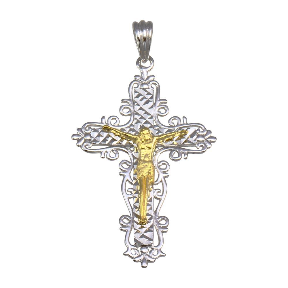 Two-Tone 925 Sterling Silver Plated Crucifix Cross Pendant - GMP00051RG