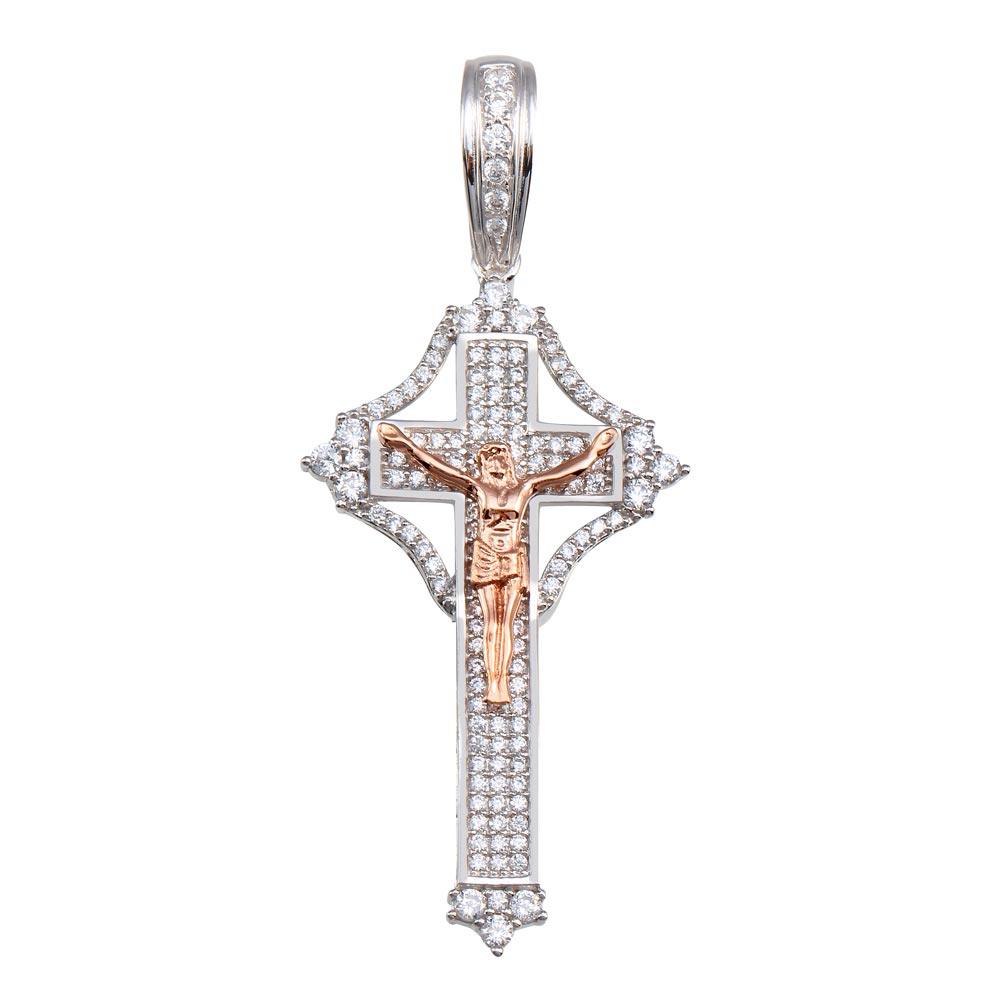 Two-Tone 925 Sterling Silver Plated Center CZ Cross Pendant - GMP00054RHR