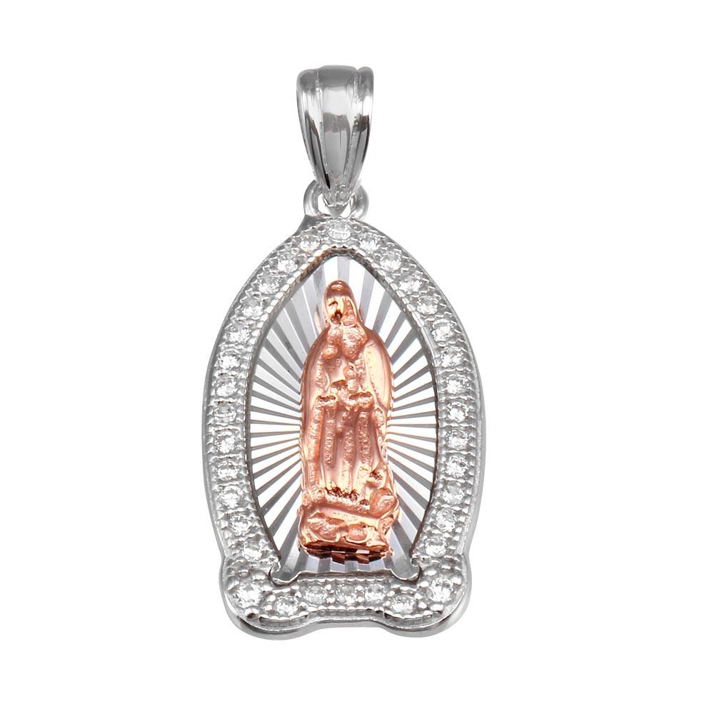 Two-Tone 925 Sterling Silver Plated Lady of Guadalupe CZ Pendant - GMP00064RHR