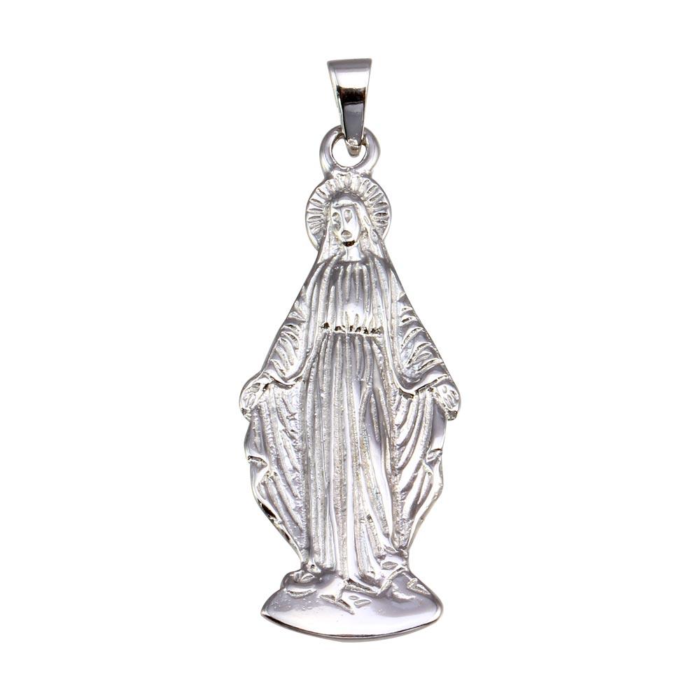 Rhodium Plated 925 Sterling Silver Miraculous Mary  Pendant - GMP00066