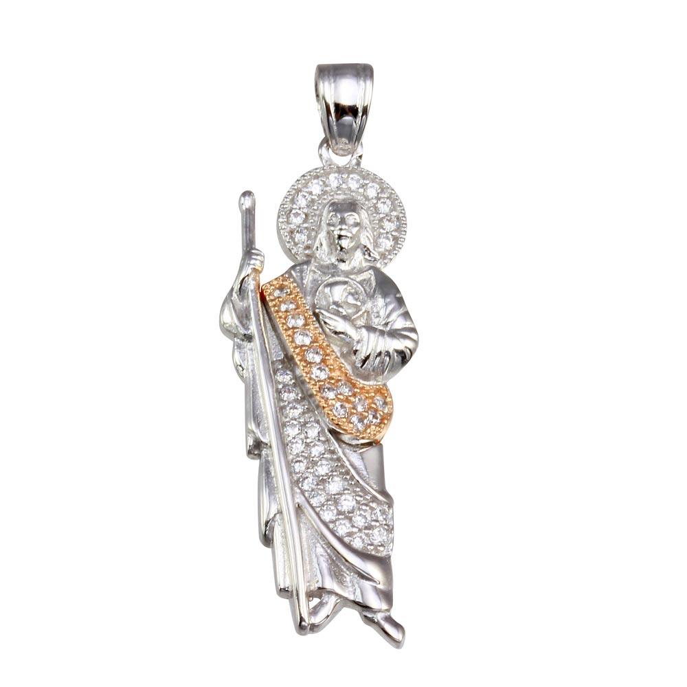 Two-Tone 925 Sterling Silver Plated St. Jude CZ Pendant - GMP00068RHR