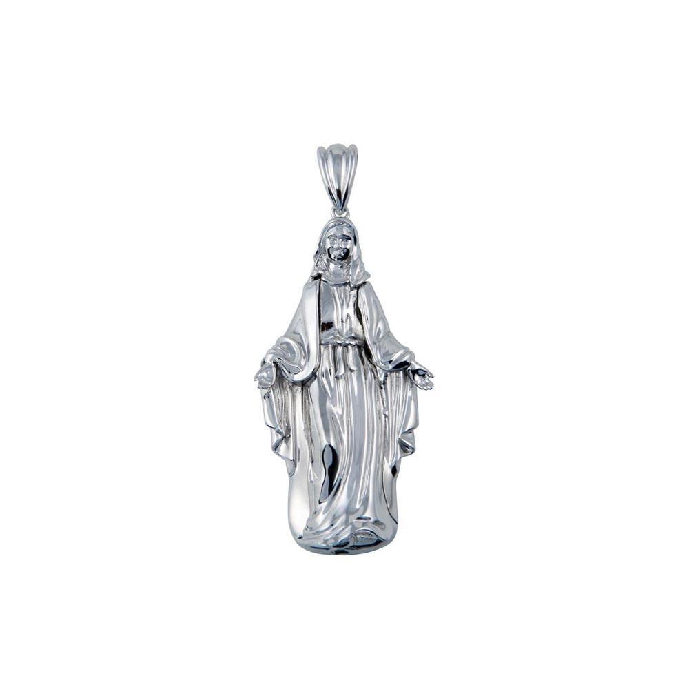 Rhodium Plated 925 Sterling Silver Hollow Mother Mary Pendant 42mm - GMP00091