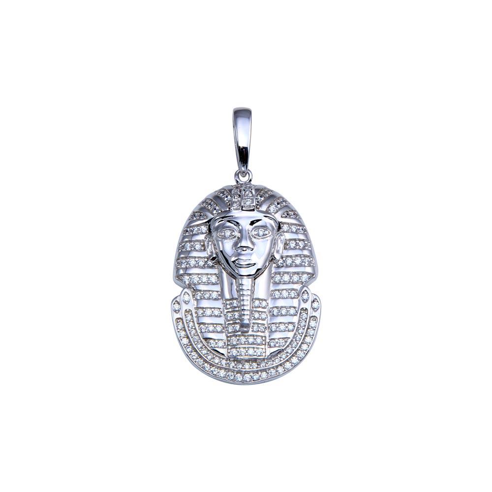 Rhodium Plated 925 Sterling Silver CZ Egyptian Pharaoh Pendant - GMP00095