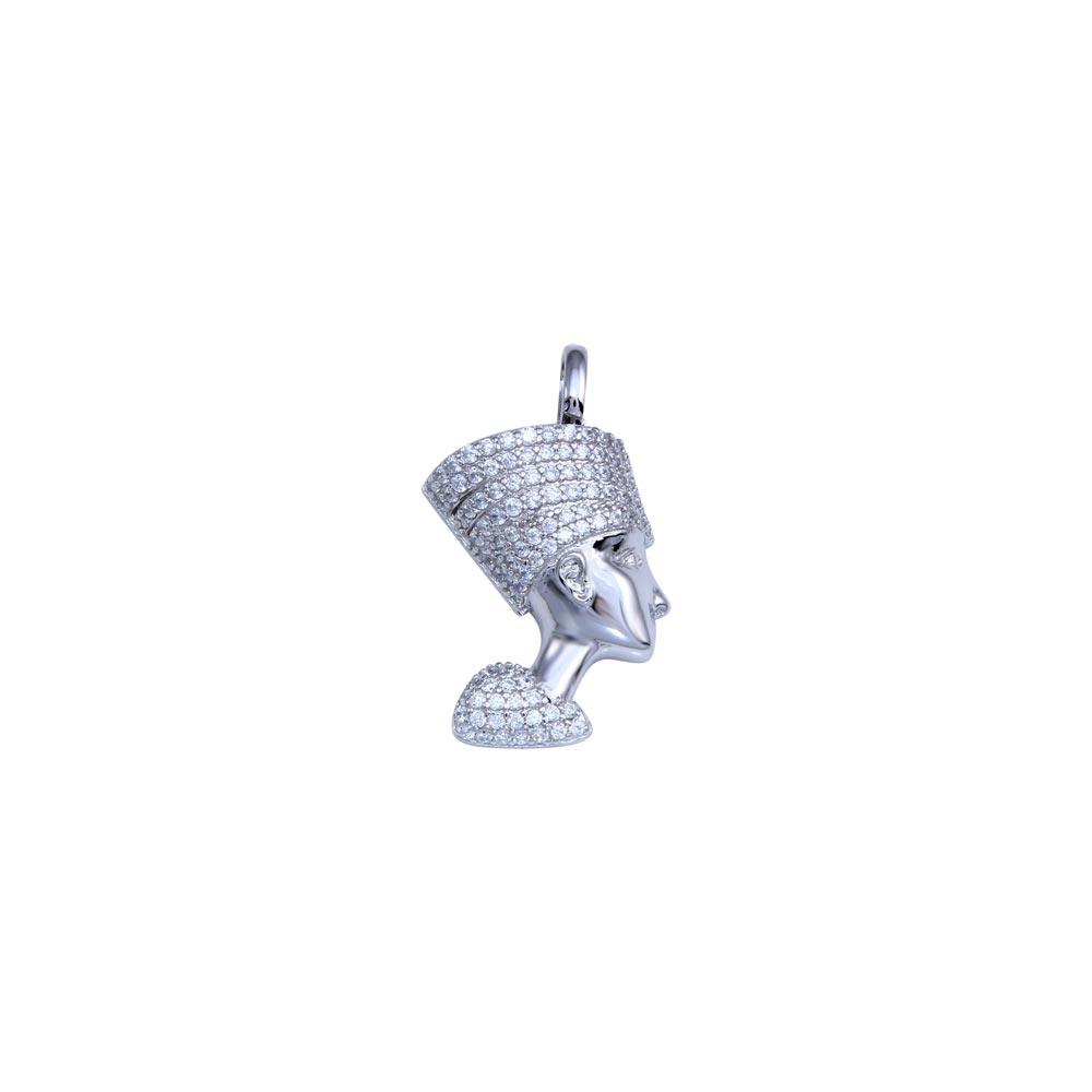 Rhodium Plated 925 Sterling Silver CZ Egyptian Nefertiti Pendant - GMP00097