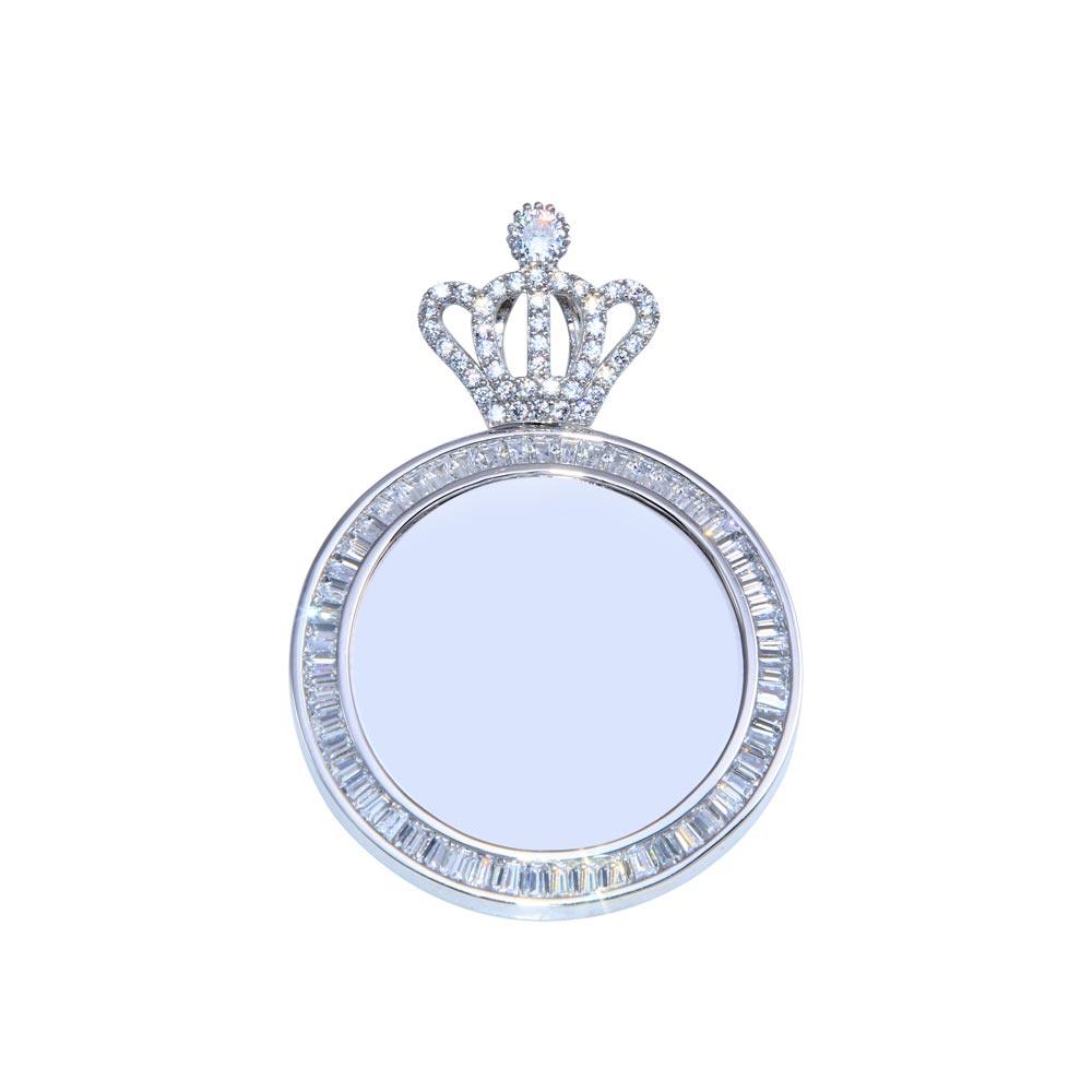 Rhodium Plated 925 Sterling Silver CZ Crown Mirror Pendant - GMP00100