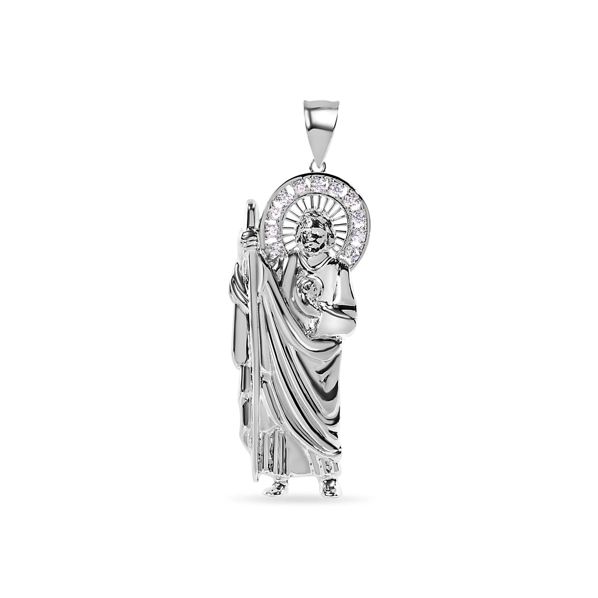 Rhodium Plated 925 Sterling Silver Jesus Christ Clear CZ Pendant - GMP00165