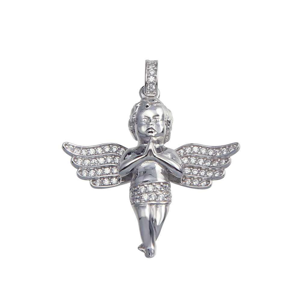 Rhodium Plated 925 Sterling Silver Angel Baby CZ Pendant - GMP00070