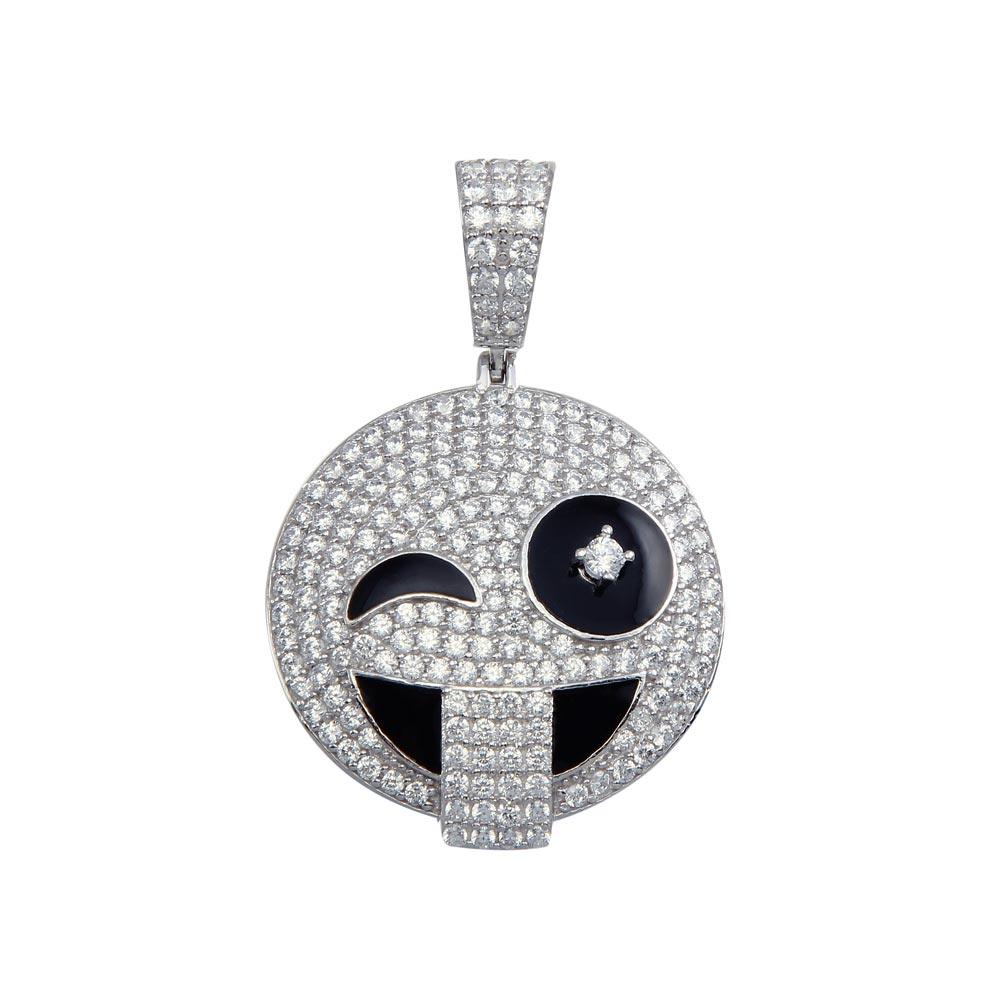 925 Sterling Silver Winky Face Emoji CZ Pendant - GMP00071