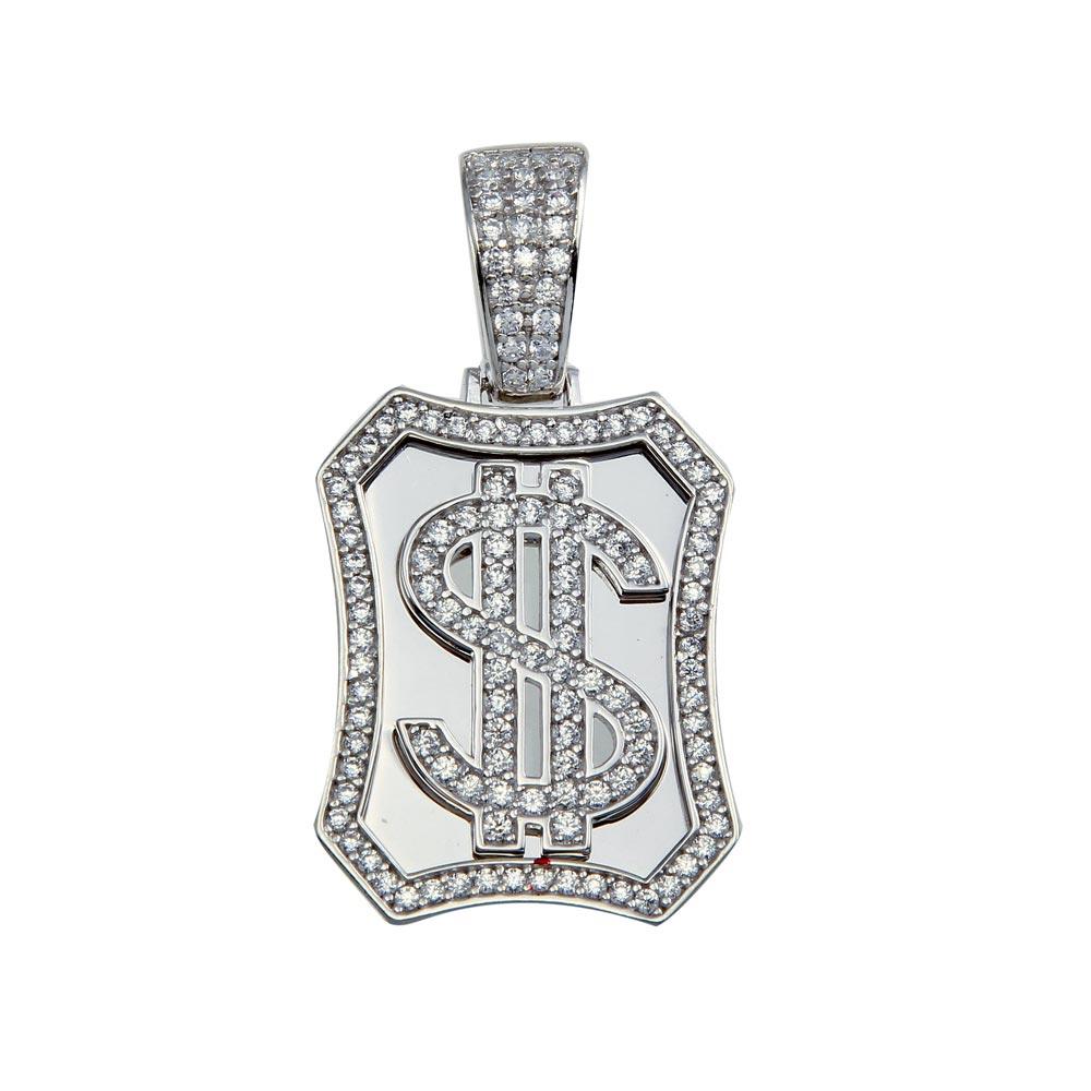 925 Sterling Silver Dollar Sign CZ Pendant - GMP00075